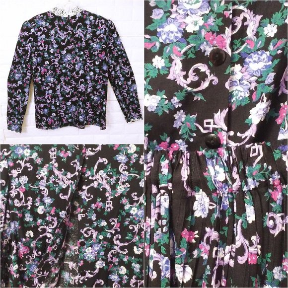 Vintage '87 Scott McClintock 2-pc Set Victorian Lace Blouse Skirt Dark Floral - Picture 12 of 12